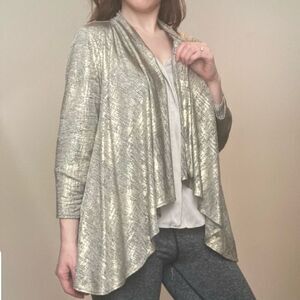 Chico's Travelers Collection Open Waterfall Front Wrap Shiny Gold Size Large 16